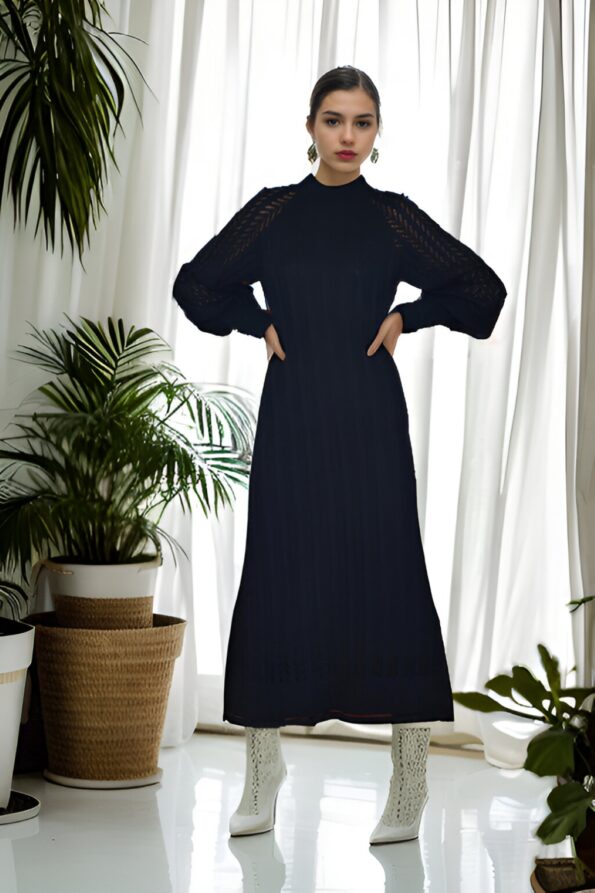 Siyah Kol Detaylı Triko Elbise ST090W40199901